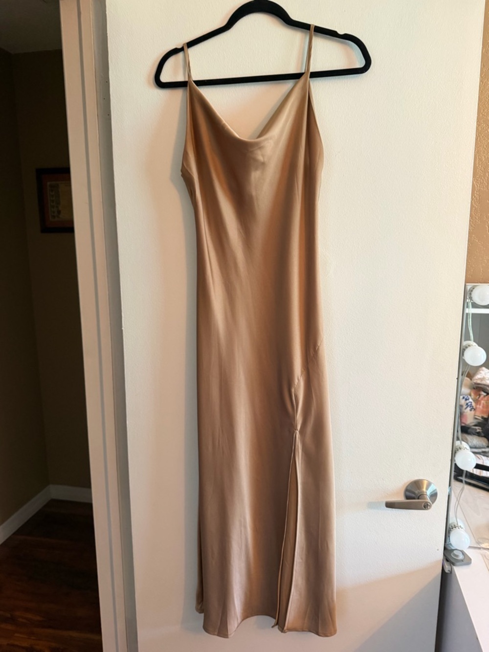 Paper Heart Womens Cowl Neck Mauve Slip Maxi Dress Champagne Size M Leg Slit
